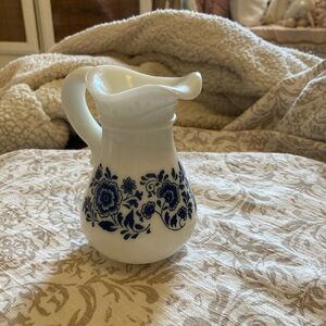 Floral blue and white ceramic tea creamer pitcher